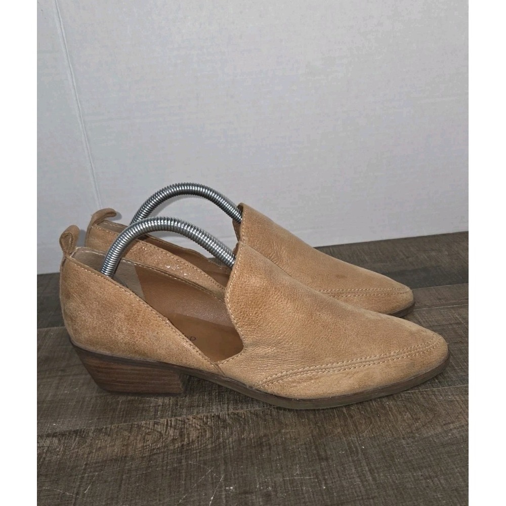 Lucky Brand MAHZAN Hazel Suede Ankle Booties 9M Heeled Loafers Tan Pointed Toe